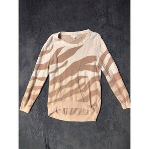 Barefoot Dreams CozyChic Sweater Sz M Ocean Reef Tan Ombré Wave Print Soft